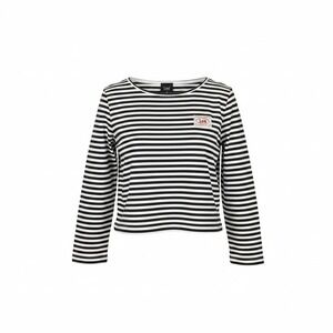 Lee M Black White Striped Long Sleeve T-Shirt Logo Patch Nautical Parisian EUC